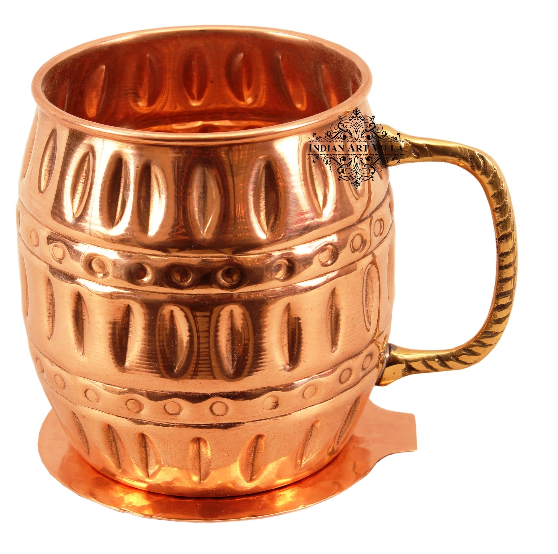 Handmade Pure Copper Barrel Design Beer Mug with Coaster