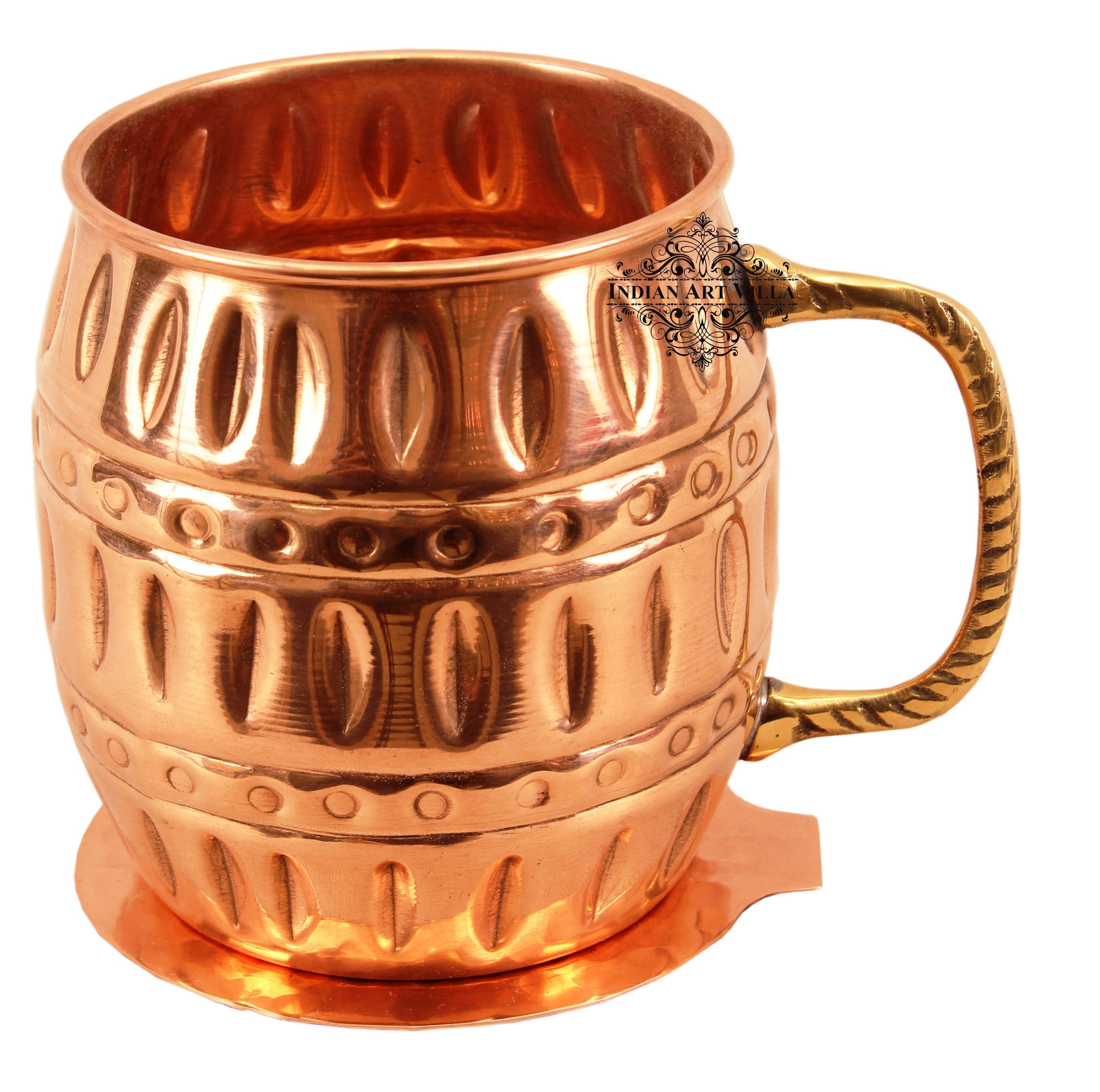 Handmade Pure Copper Barrel Design Beer Mug with Coaster
