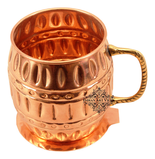 Handmade Pure Copper Barrel Design Beer Mug with Coaster