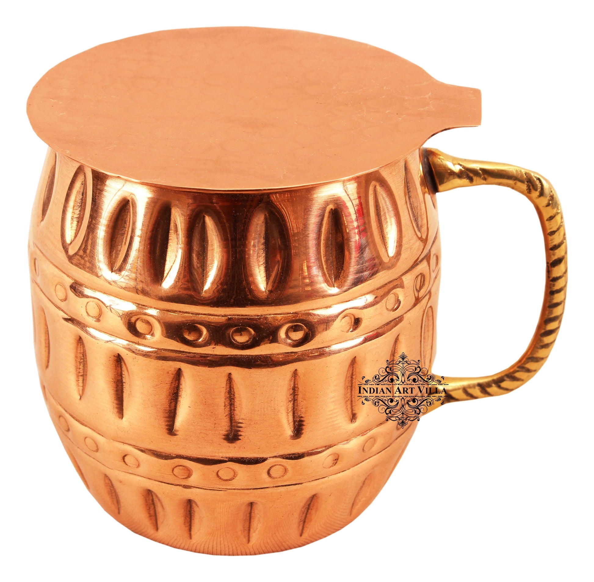 Handmade Pure Copper Barrel Design Beer Mug with Coaster