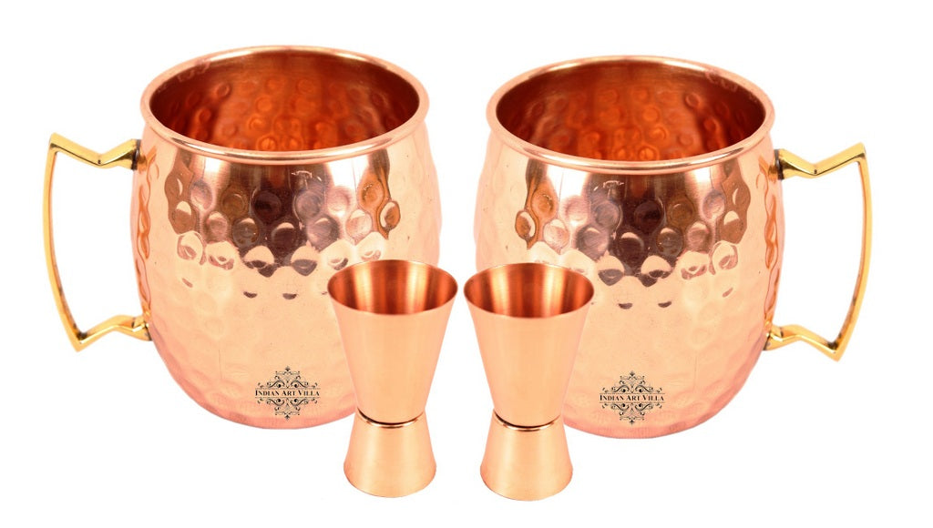 Set of 2 Pure Copper Moscow Mule with Free 2 Pure Copper Shot Glasses