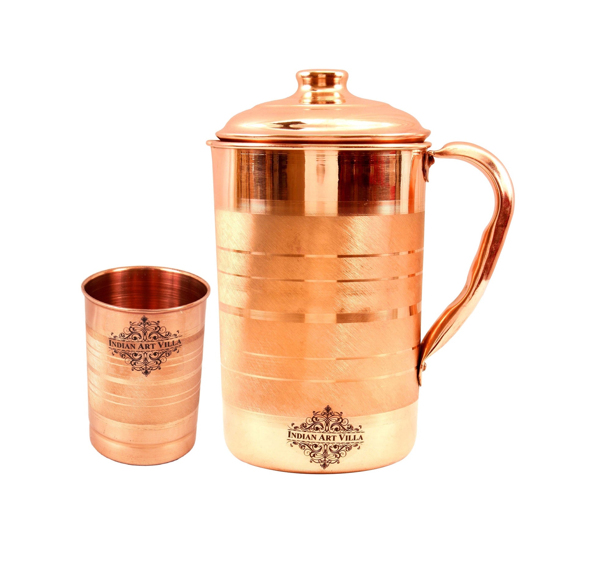 Handmade  Pure Copper Jug Pitcher - 1700 ML With Glass - 300 ML each - Serving Storage Water Good Health Benefits Yoga, Ayurveda