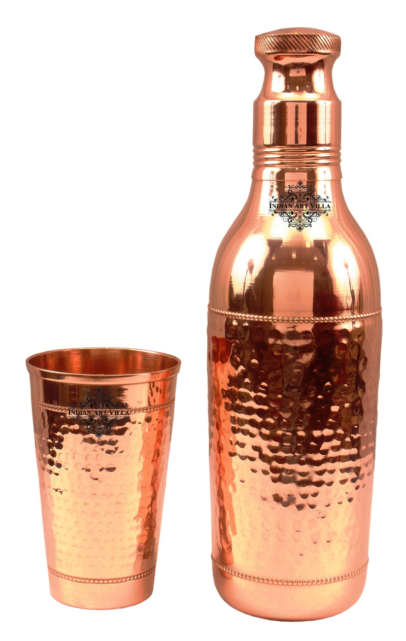 Pure Copper Hammered Cocktail Shaker Bottle with 1 Glass