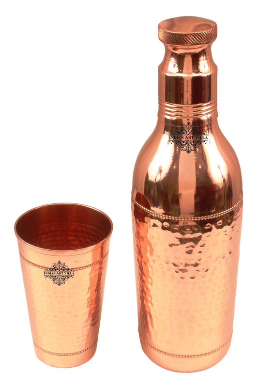 Pure Copper Hammered Cocktail Shaker Bottle with 1 Glass