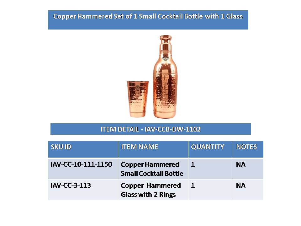 Pure Copper Hammered Cocktail Shaker Bottle with 1 Glass