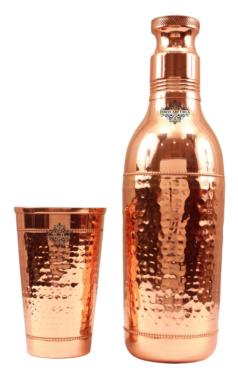 Pure Copper Hammered Cocktail Shaker Bottle with 1 Glass