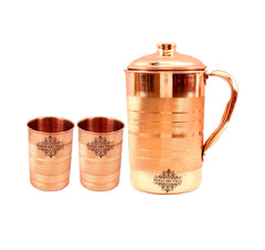 Handmade  Pure Copper Jug Pitcher - 1700 ML With Glass - 300 ML each - Serving Storage Water Good Health Benefits Yoga, Ayurveda