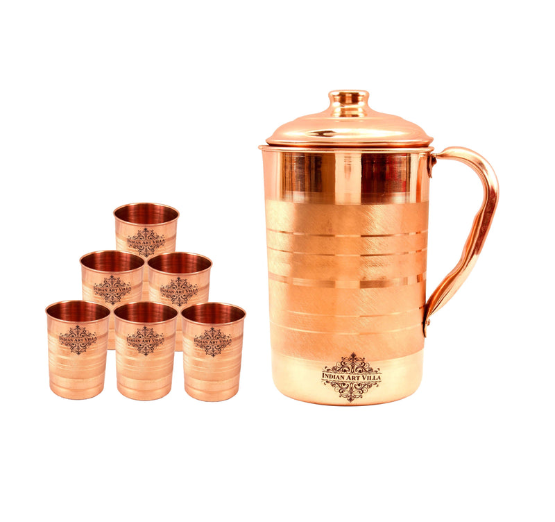 Handmade  Pure Copper Jug Pitcher - 1700 ML With Glass - 300 ML each - Serving Storage Water Good Health Benefits Yoga, Ayurveda