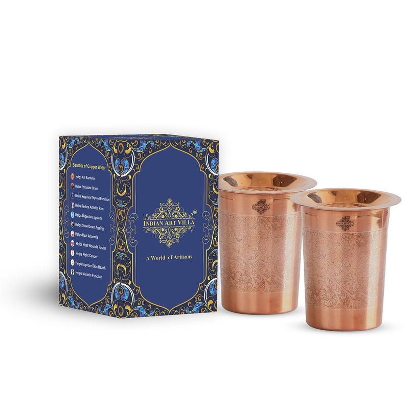 Pure Copper Embossed & Plain Glass with Lid 300ml
