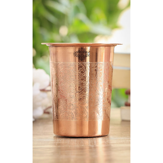 Pure Copper Embossed & Plain Glass with Lid 300ml