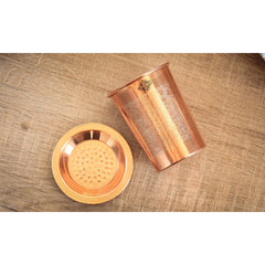 Pure Copper Embossed & Plain Glass with Lid 300ml