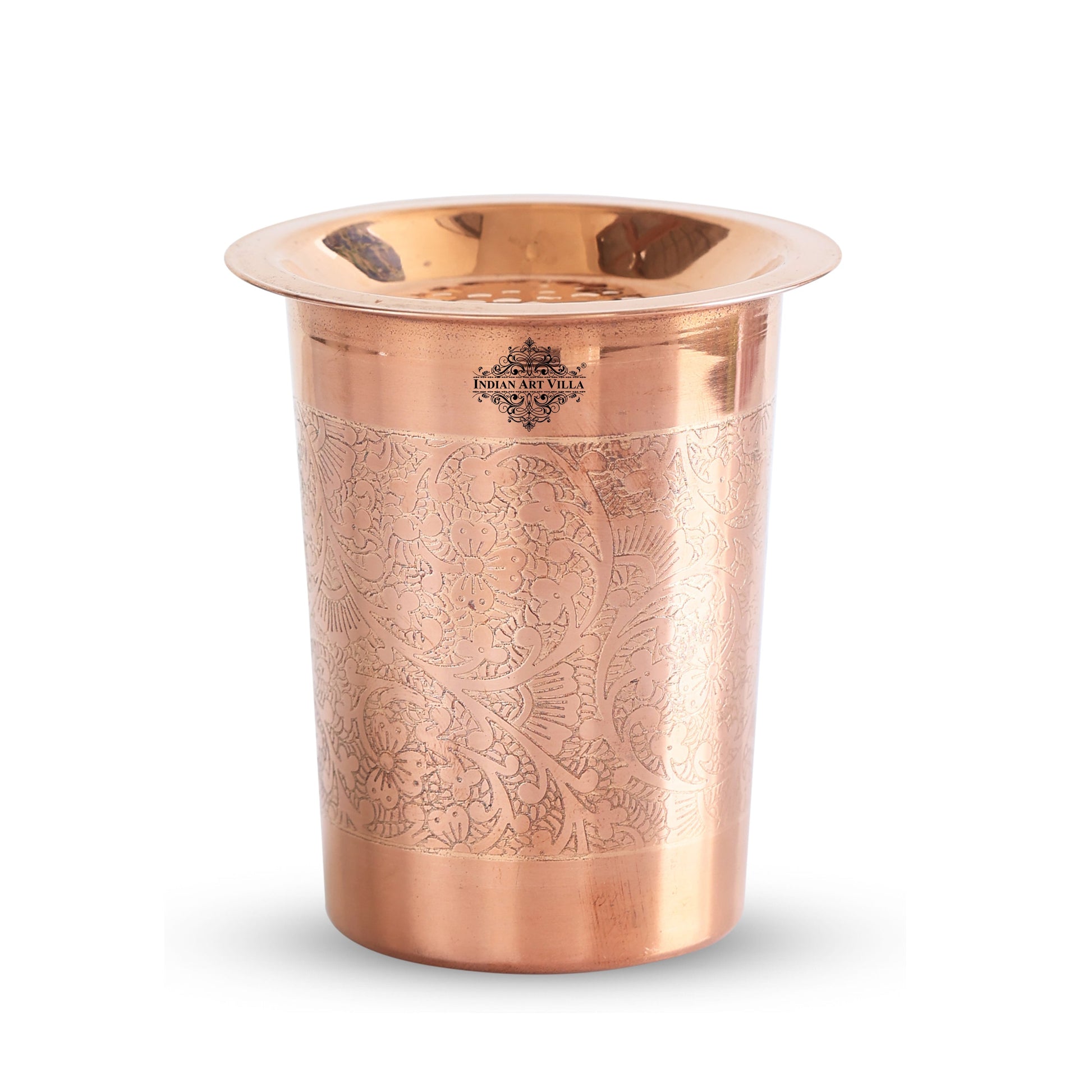 Pure Copper Embossed & Plain Glass with Lid 300ml