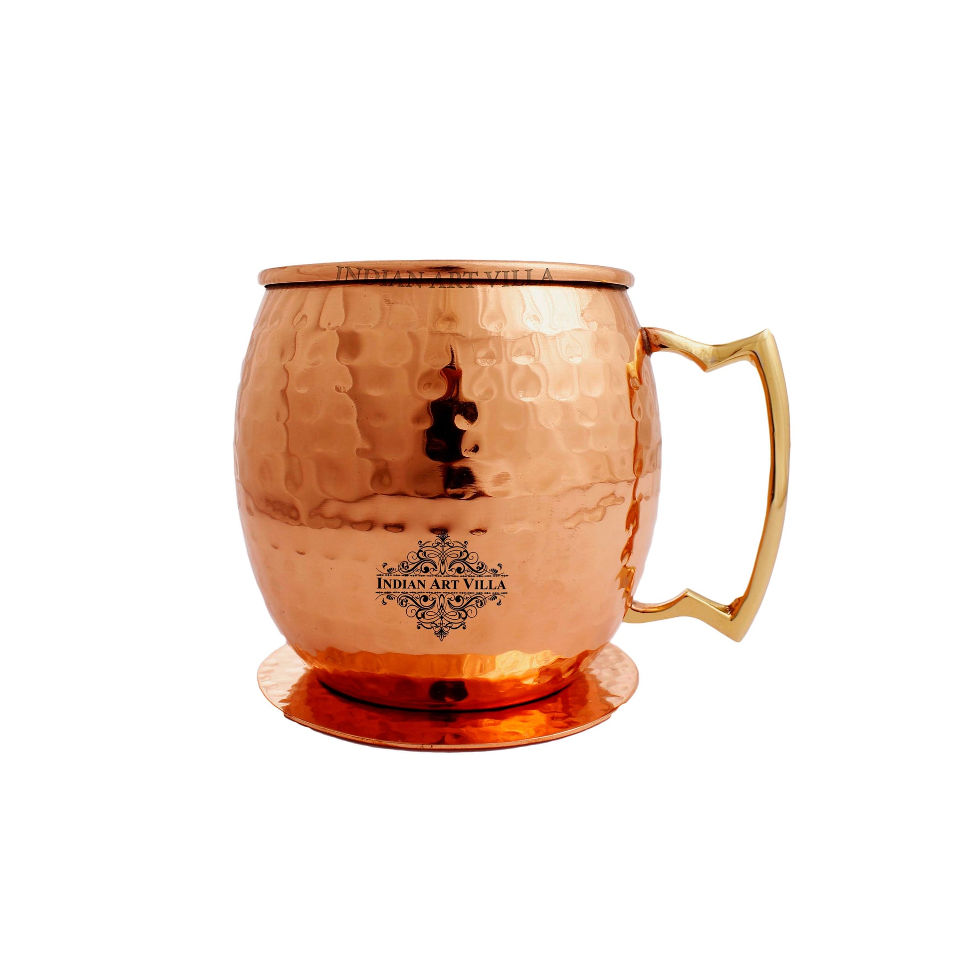 Hammered Copper Mug With Coaster, 2 Pieces, 530 ML, Brown, Drinkware & Serving Beer Wine, Bar Hotel Restaurant
