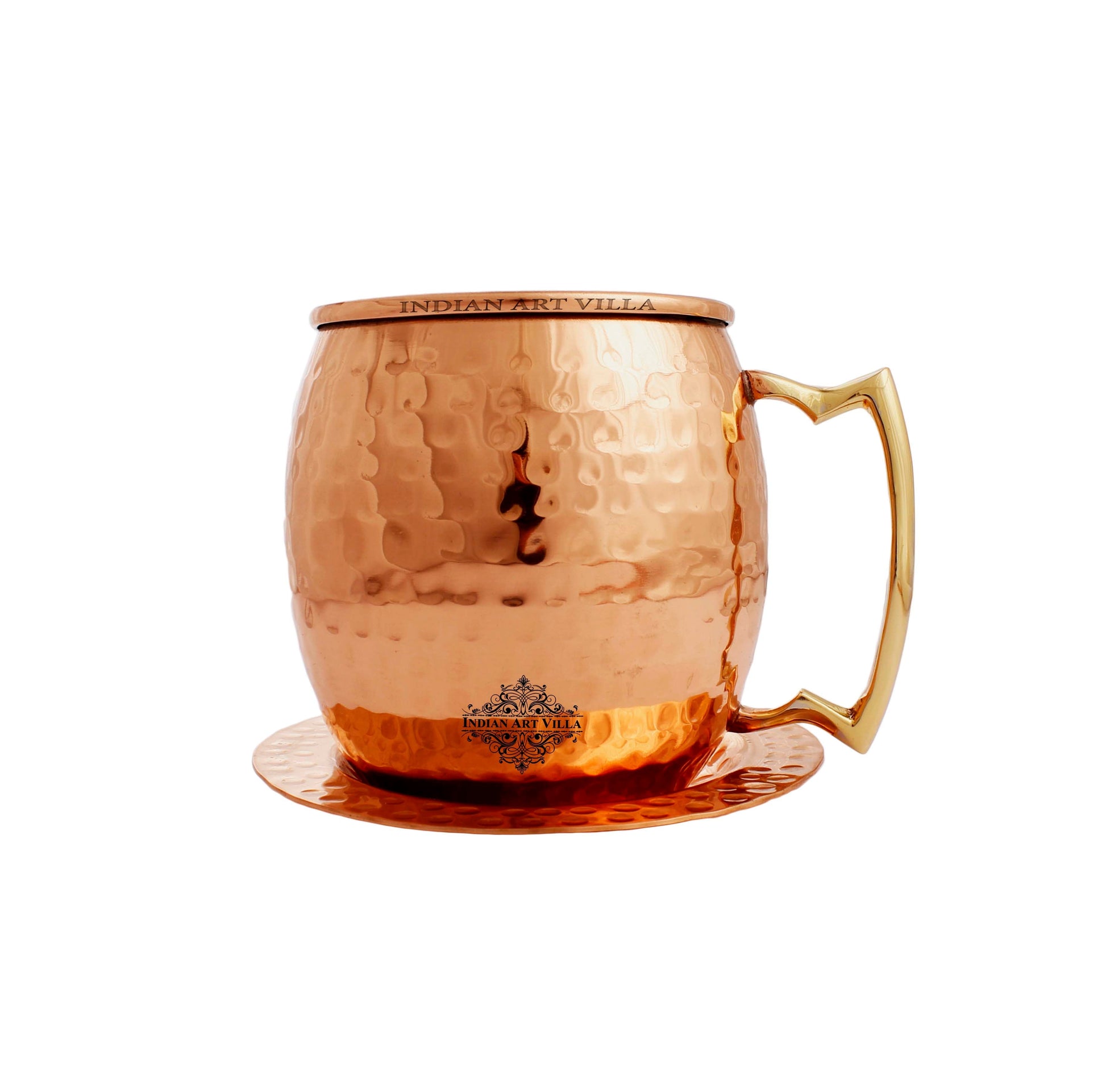 Hammered Copper Mug With Coaster, 2 Pieces, 530 ML, Brown, Drinkware & Serving Beer Wine, Bar Hotel Restaurant