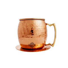 Hammered Copper Mug With Coaster, 2 Pieces, 530 ML, Brown, Drinkware & Serving Beer Wine, Bar Hotel Restaurant