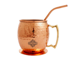 Hammered Copper Mug With Coaster, 2 Pieces, 530 ML, Brown, Drinkware & Serving Beer Wine, Bar Hotel Restaurant