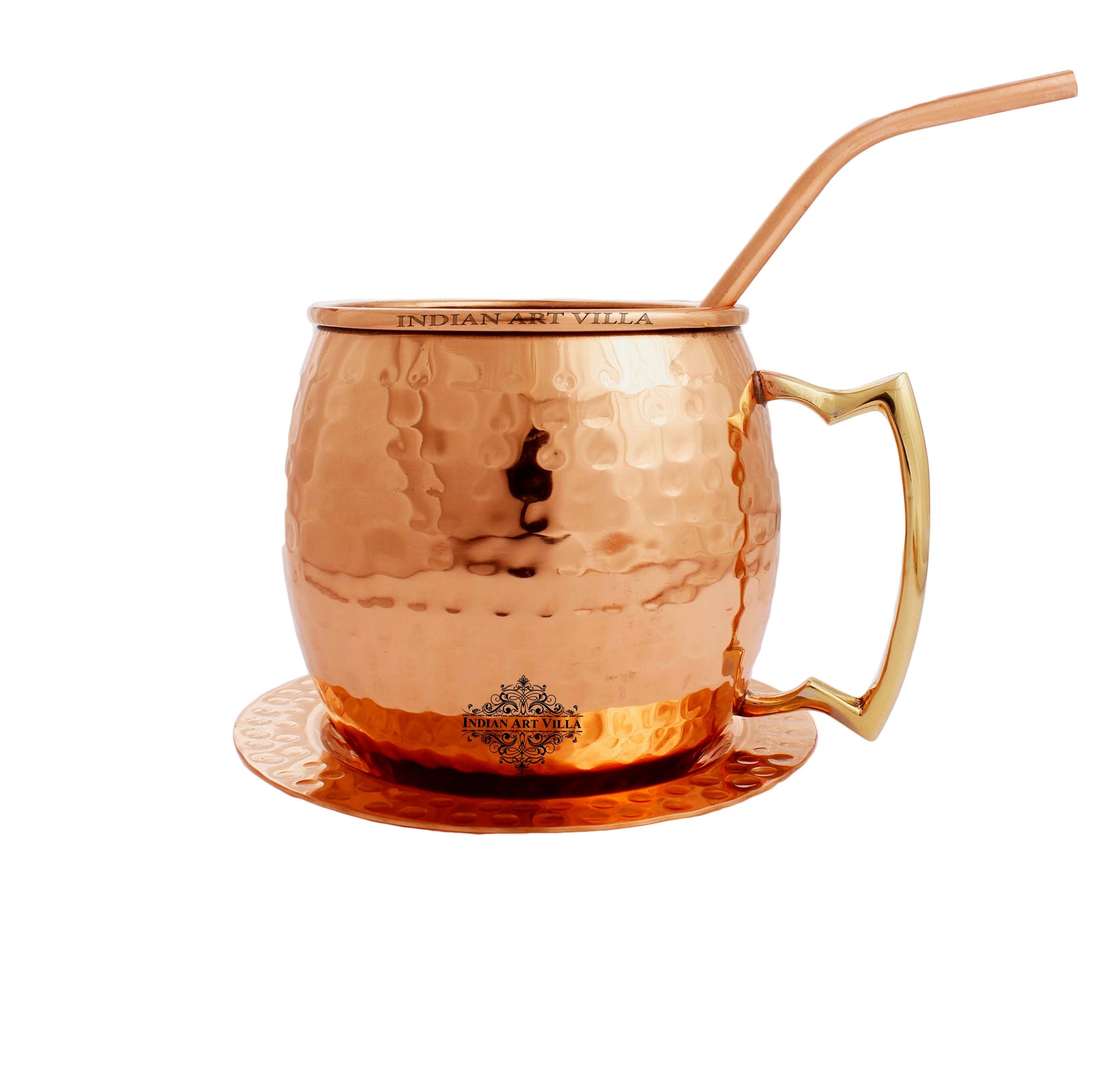 Premium Hammered Copper Mug Set -" Straw & Coaster Include", Drinkware & Serving Beer Wine For Bar | Hotel | Restaurant