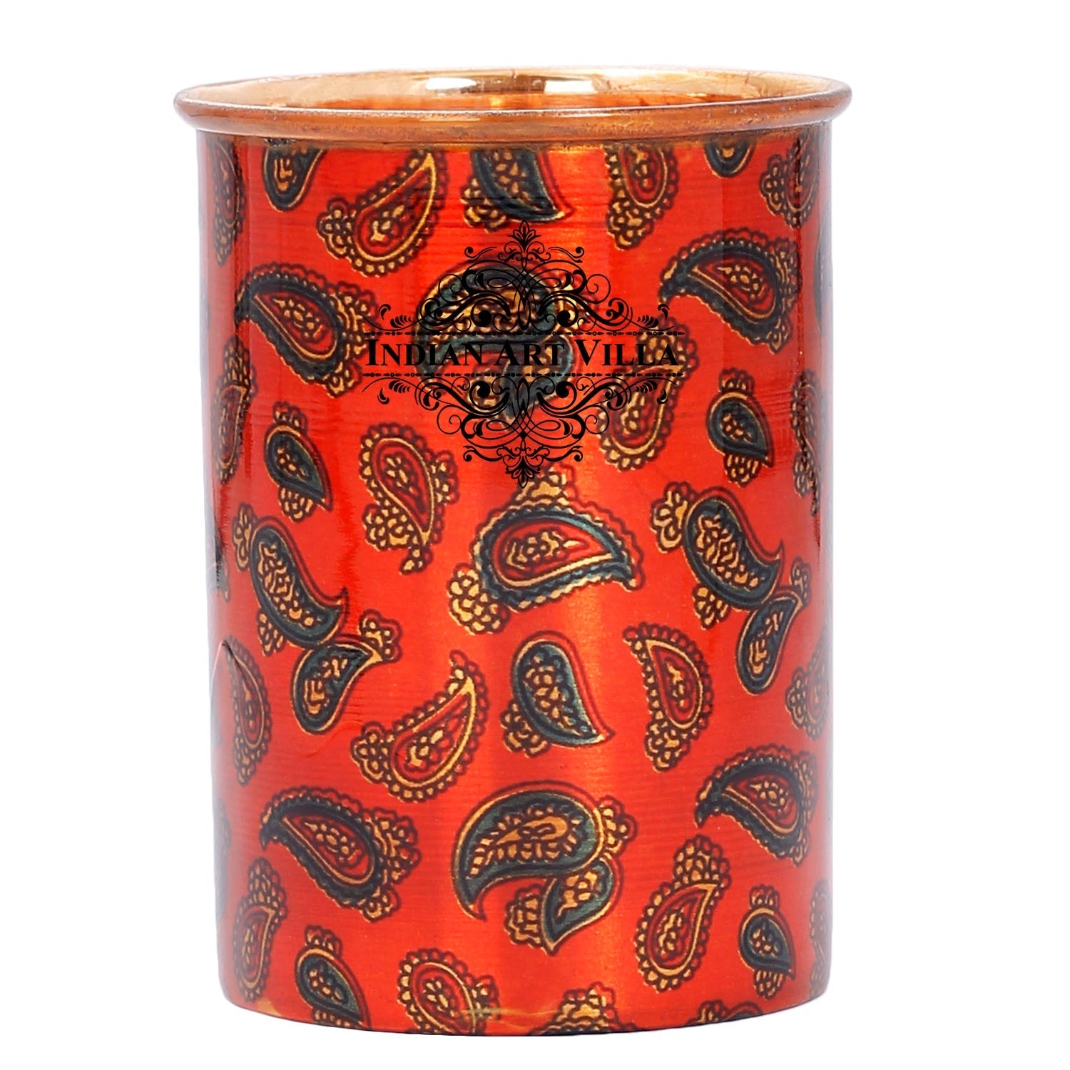 Pure Copper Jug with Glass, Printed Design Red, Diwali Anniversary Party Christmas Gift Set
