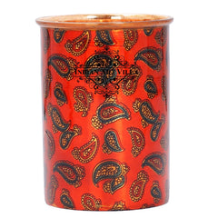 Pure Copper Jug with Glass, Printed Design Red, Diwali Anniversary Party Christmas Gift Set