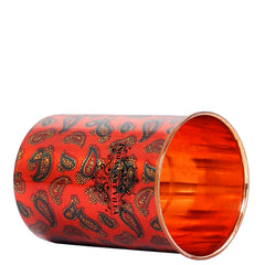 Pure Copper Jug with Glass, Printed Design Red, Diwali Anniversary Party Christmas Gift Set