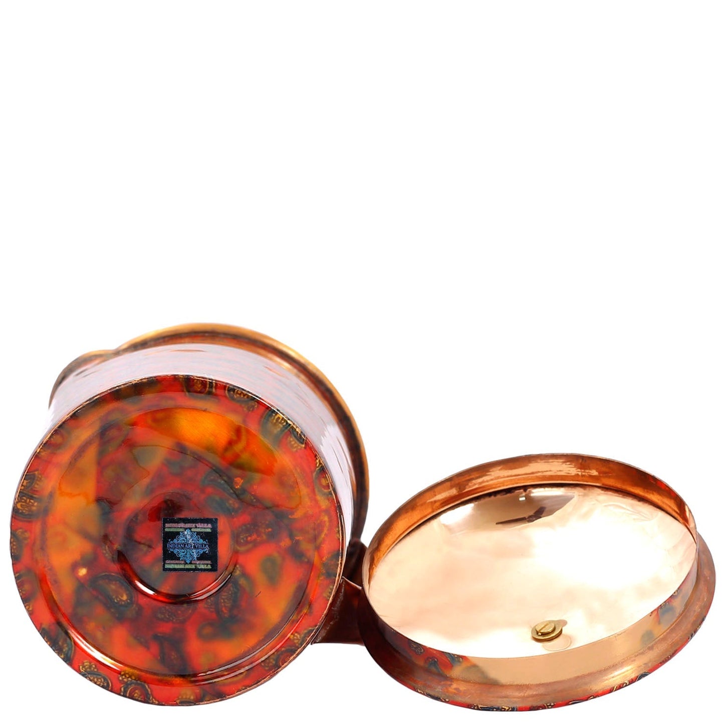 Pure Copper Jug with Glass, Printed Design Red, Diwali Anniversary Party Christmas Gift Set