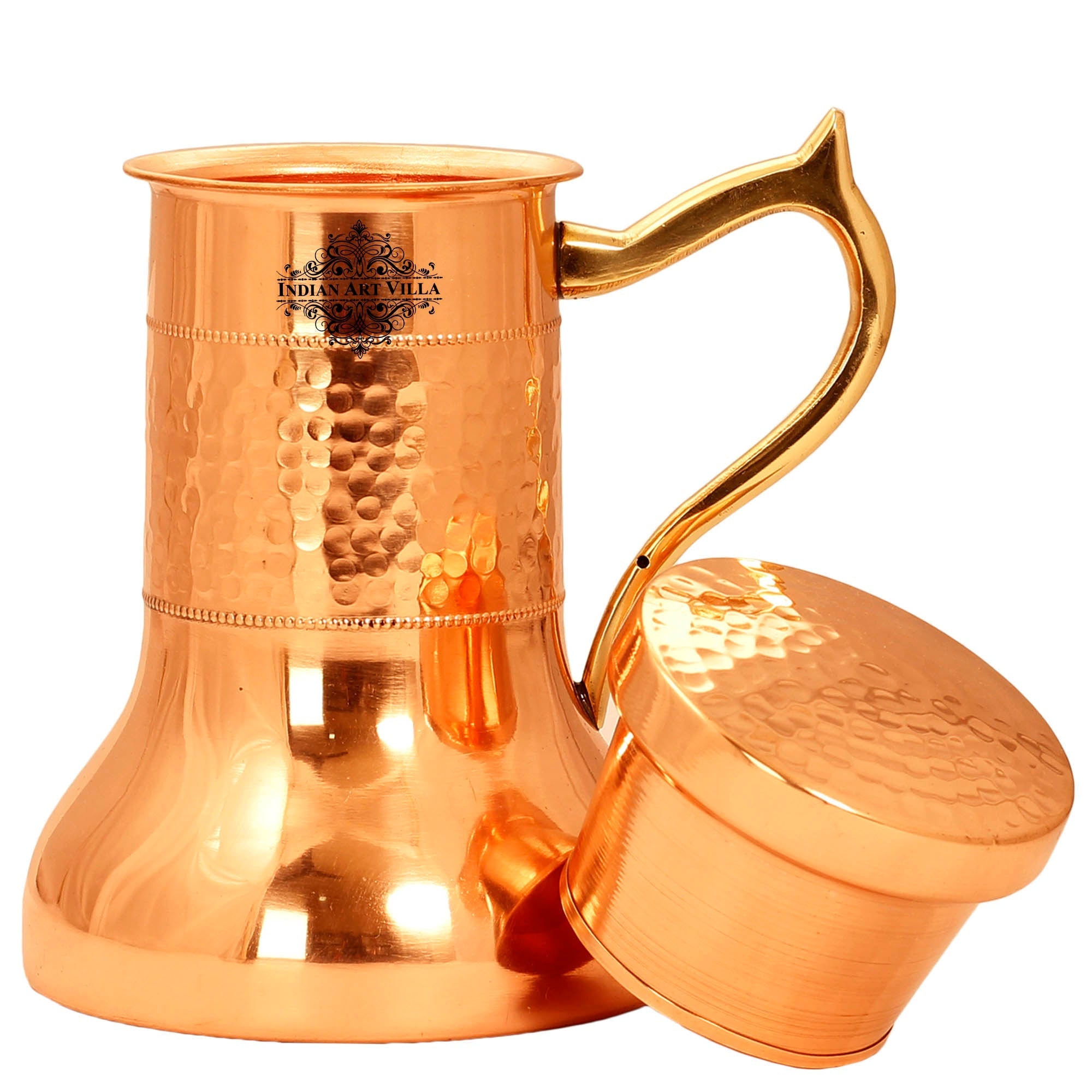 Copper Designer Hammered & Smooth Bedroom Bottle With handle and Copper Glasses,Drinkware, Diwali Anniversary Party Christmas Gift Set