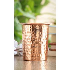 Pure Copper Embossed & Plain Glass with Lid 300ml