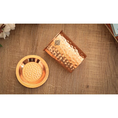 Pure Copper Embossed & Plain Glass with Lid 300ml