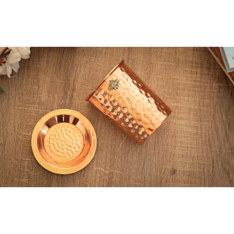 Pure Copper Embossed & Plain Glass with Lid 300ml