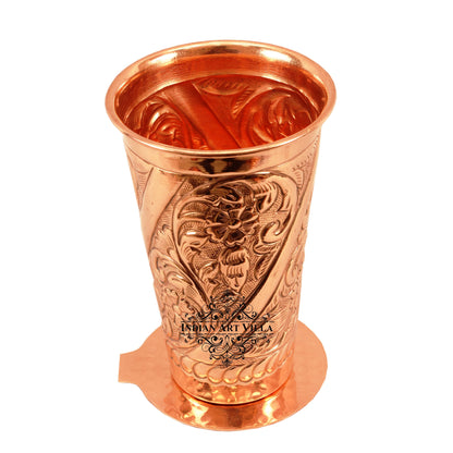 Pure Copper Engraved Flower Design Glass with Coaster 525 ML