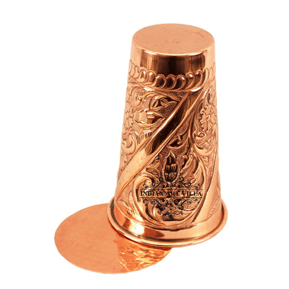 Pure Copper Engraved Flower Design Glass with Coaster 525 ML