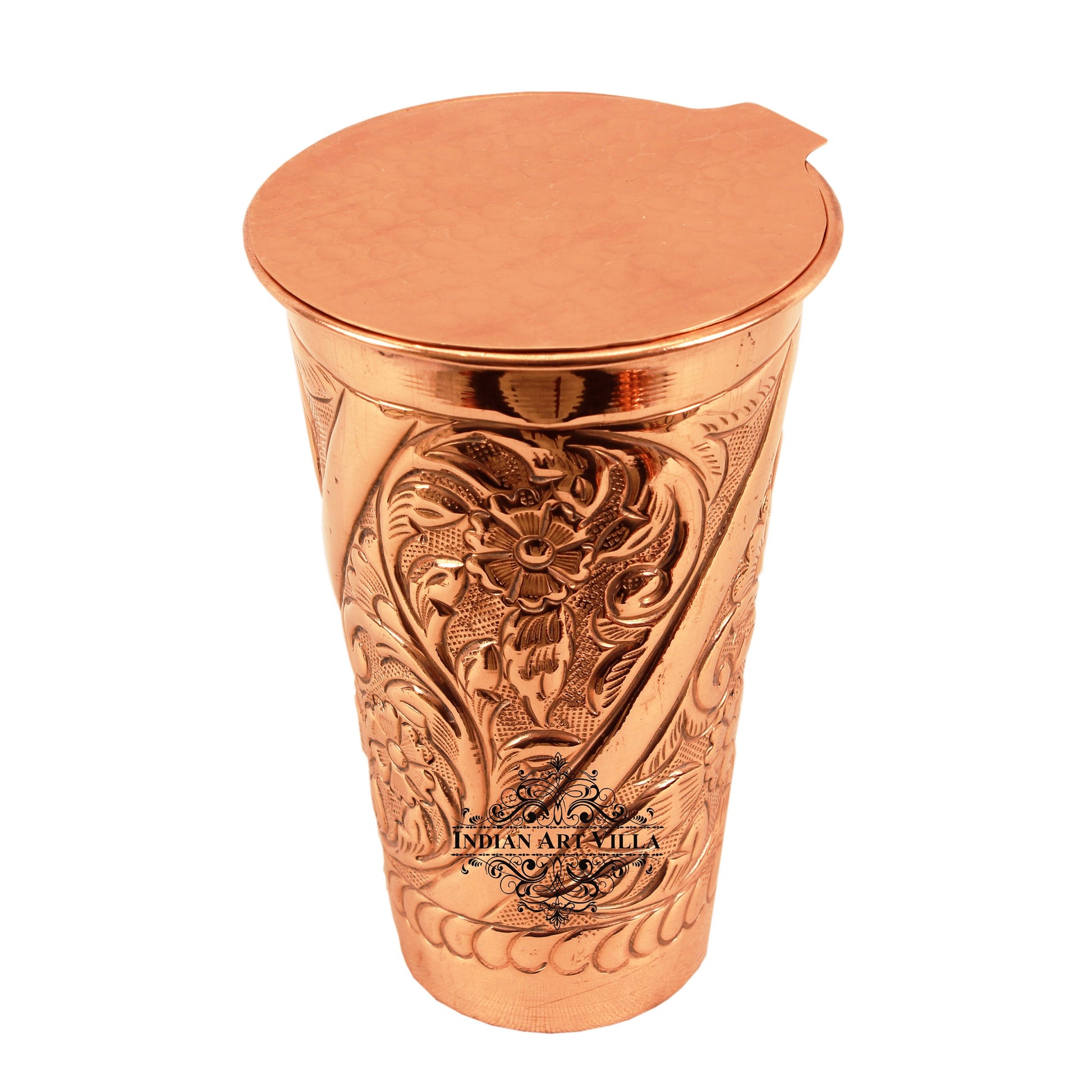 Pure Copper Engraved Flower Design Glass with Coaster 525 ML