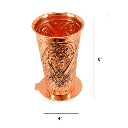 Pure Copper Engraved Flower Design Glass with Coaster 525 ML