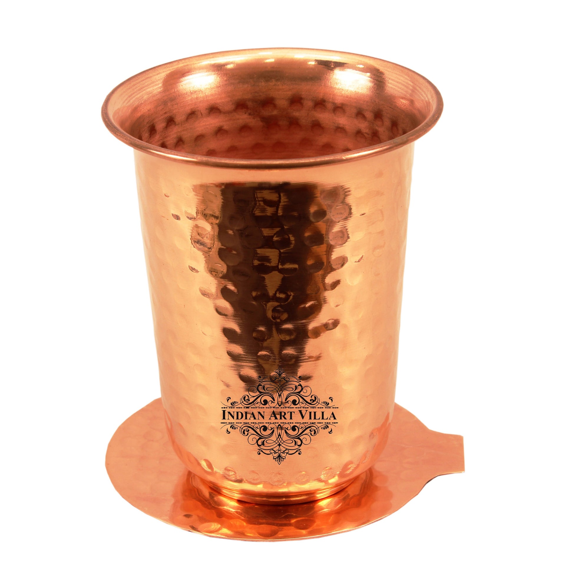 Pure Copper Glass With Hammered Design Tumbler with Coaster 400 ML