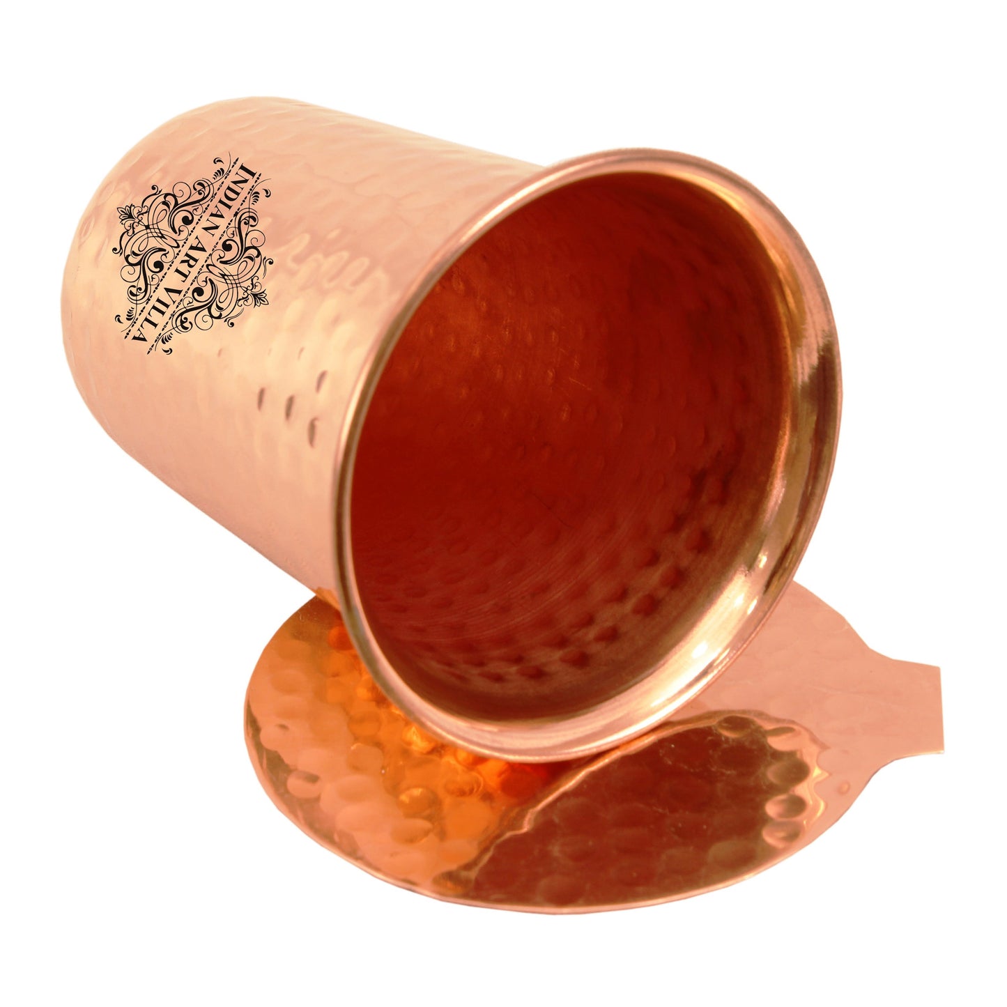 Pure Copper Glass With Hammered Design Tumbler with Coaster 400 ML