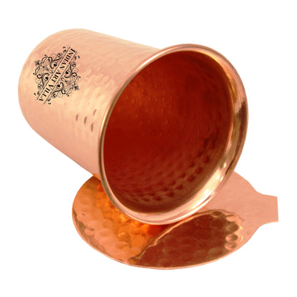 Pure Copper Glass With Hammered Design Tumbler with Coaster 400 ML