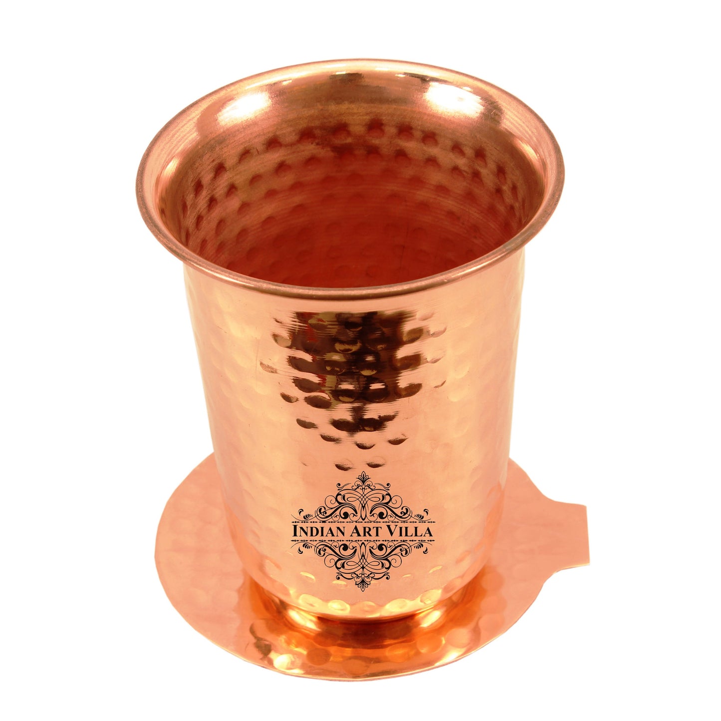 Pure Copper Glass With Hammered Design Tumbler with Coaster 400 ML