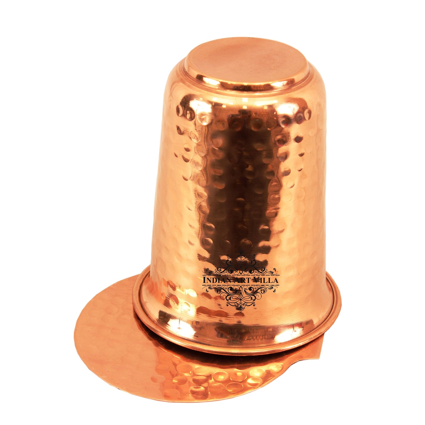 Pure Copper Glass With Hammered Design Tumbler with Coaster 400 ML