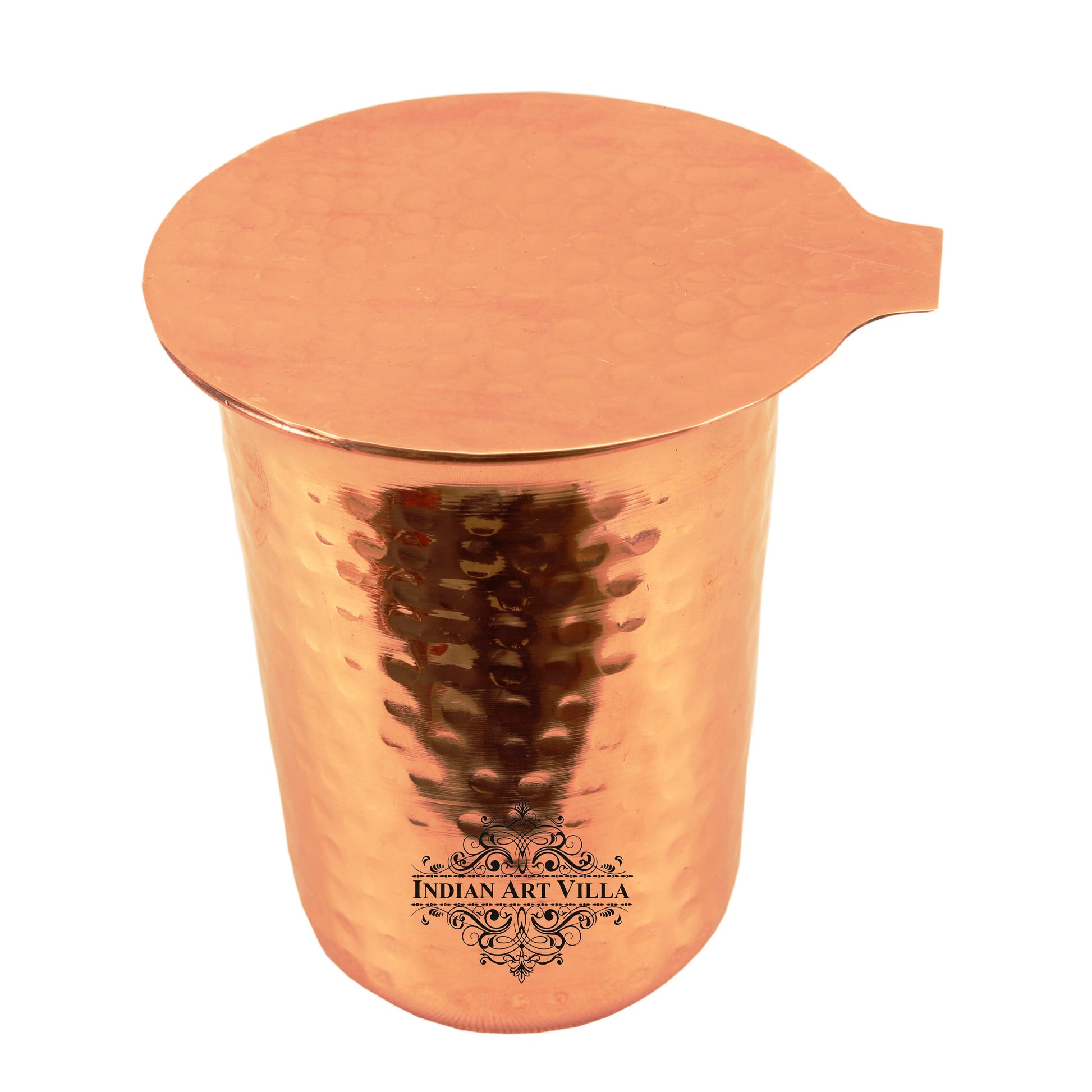 Pure Copper Glass With Hammered Design Tumbler with Coaster 400 ML