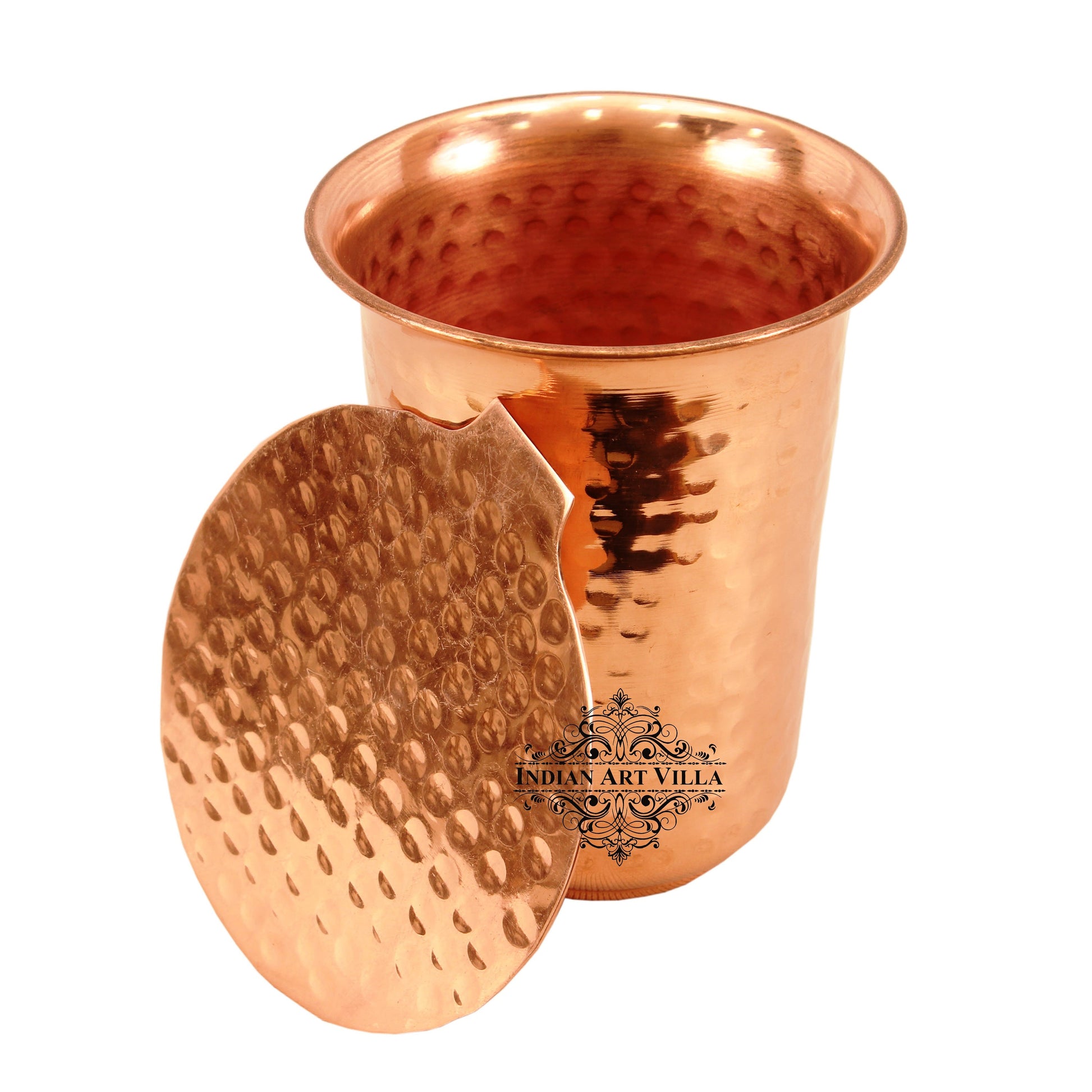Pure Copper Glass With Hammered Design Tumbler with Coaster 400 ML