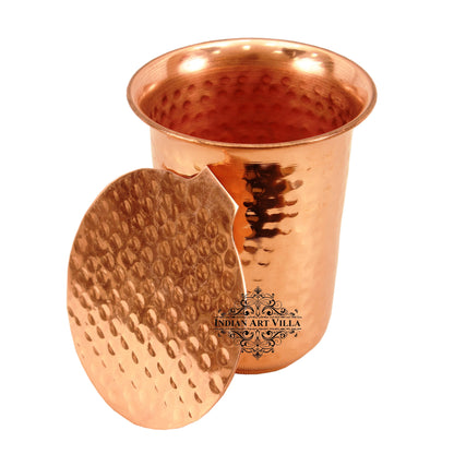 Pure Copper Glass With Hammered Design Tumbler with Coaster 400 ML
