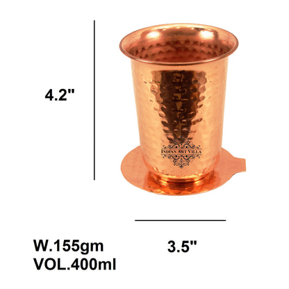 Pure Copper Glass With Hammered Design Tumbler with Coaster 400 ML