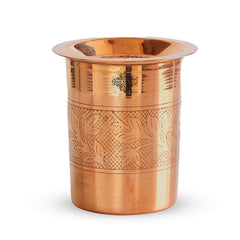 Pure Copper Embossed & Plain Glass with Lid 300ml