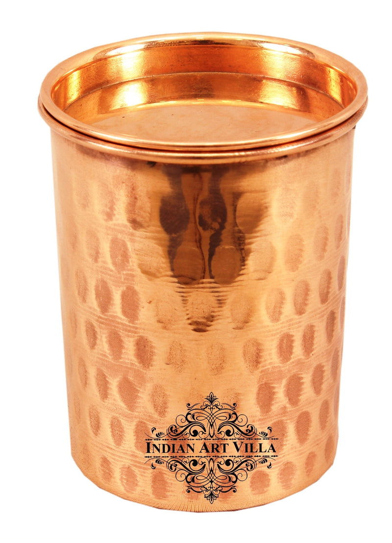 Pure Copper Embossed & Plain Glass with Lid 300ml