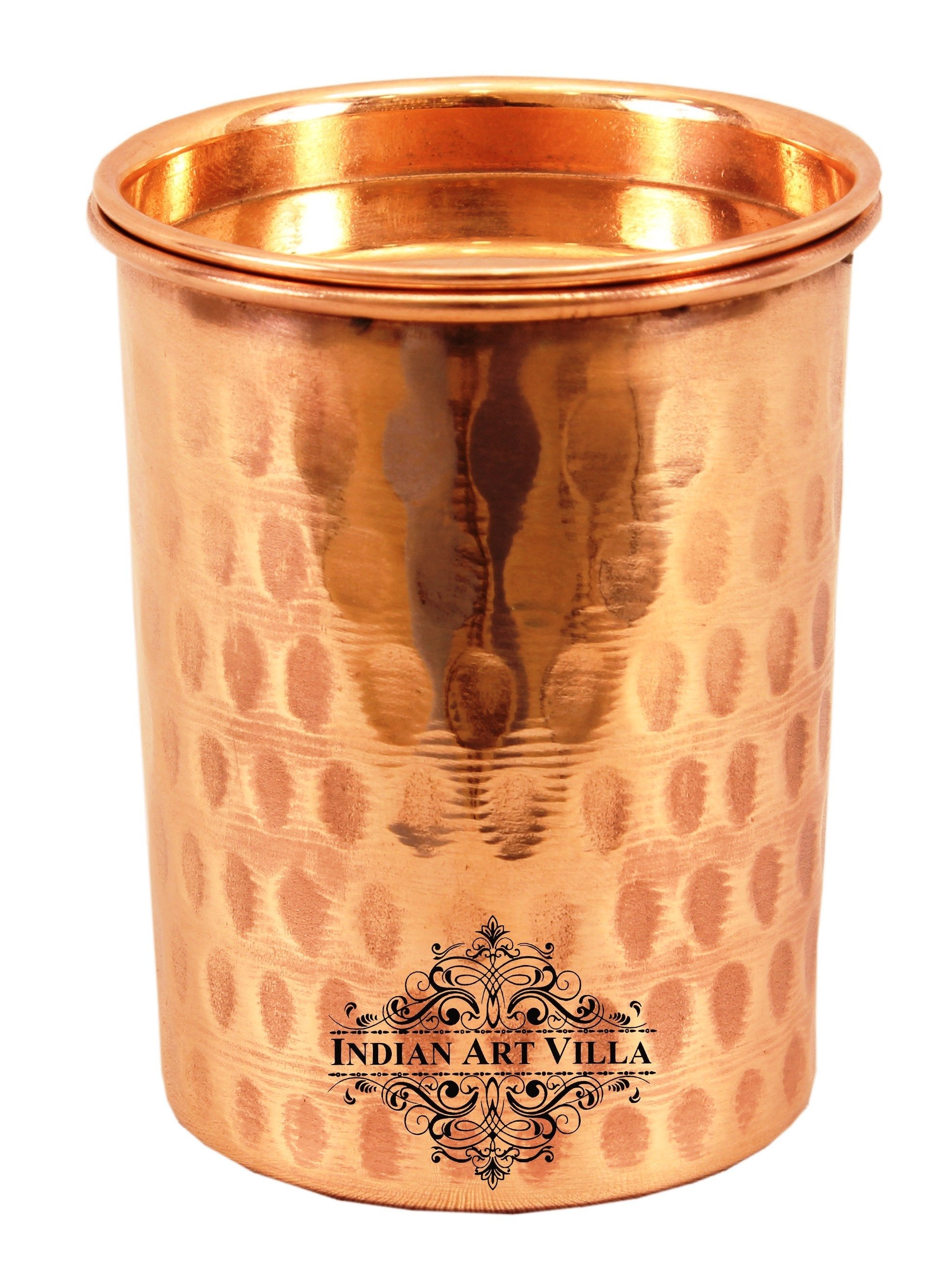 Pure Copper Embossed & Plain Glass with Lid 300ml