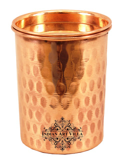 Pure Copper Embossed & Plain Glass with Lid 300ml