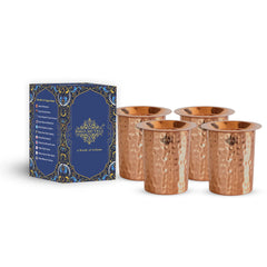 Pure Copper Embossed & Plain Glass with Lid 300ml