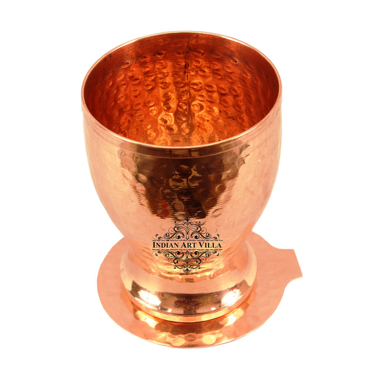 Copper Glass with Lid, Hammered Design, Tumbler with Coaster 350 ML