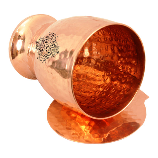 Copper Glass with Lid, Hammered Design, Tumbler with Coaster 350 ML