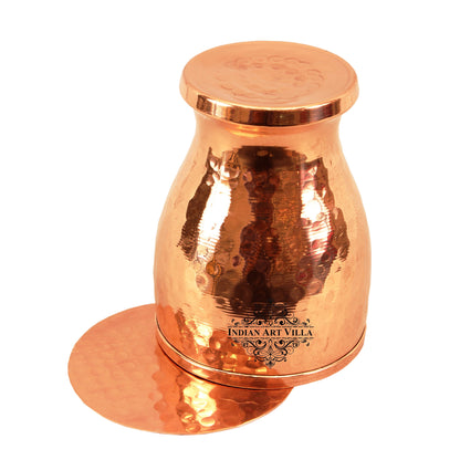 Copper Glass with Lid, Hammered Design, Tumbler with Coaster 350 ML